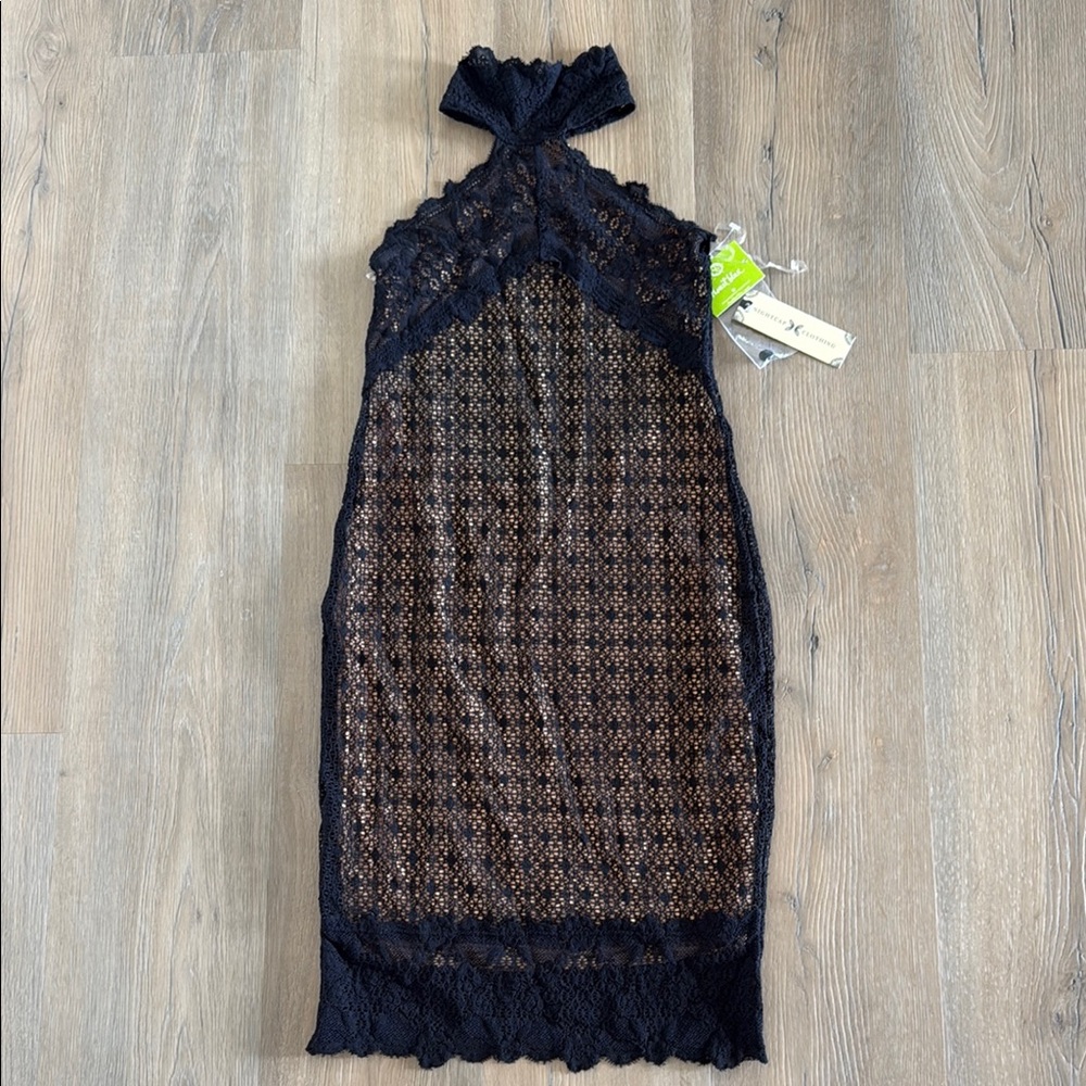 NWT Nightcap by Free People Formal Black Mesh Lace Halter Top Dress, Size 3 (M)
